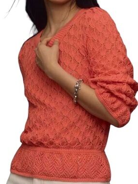 By Anthropologie flounce-hem pointelle sweater Tangerine Women’s S